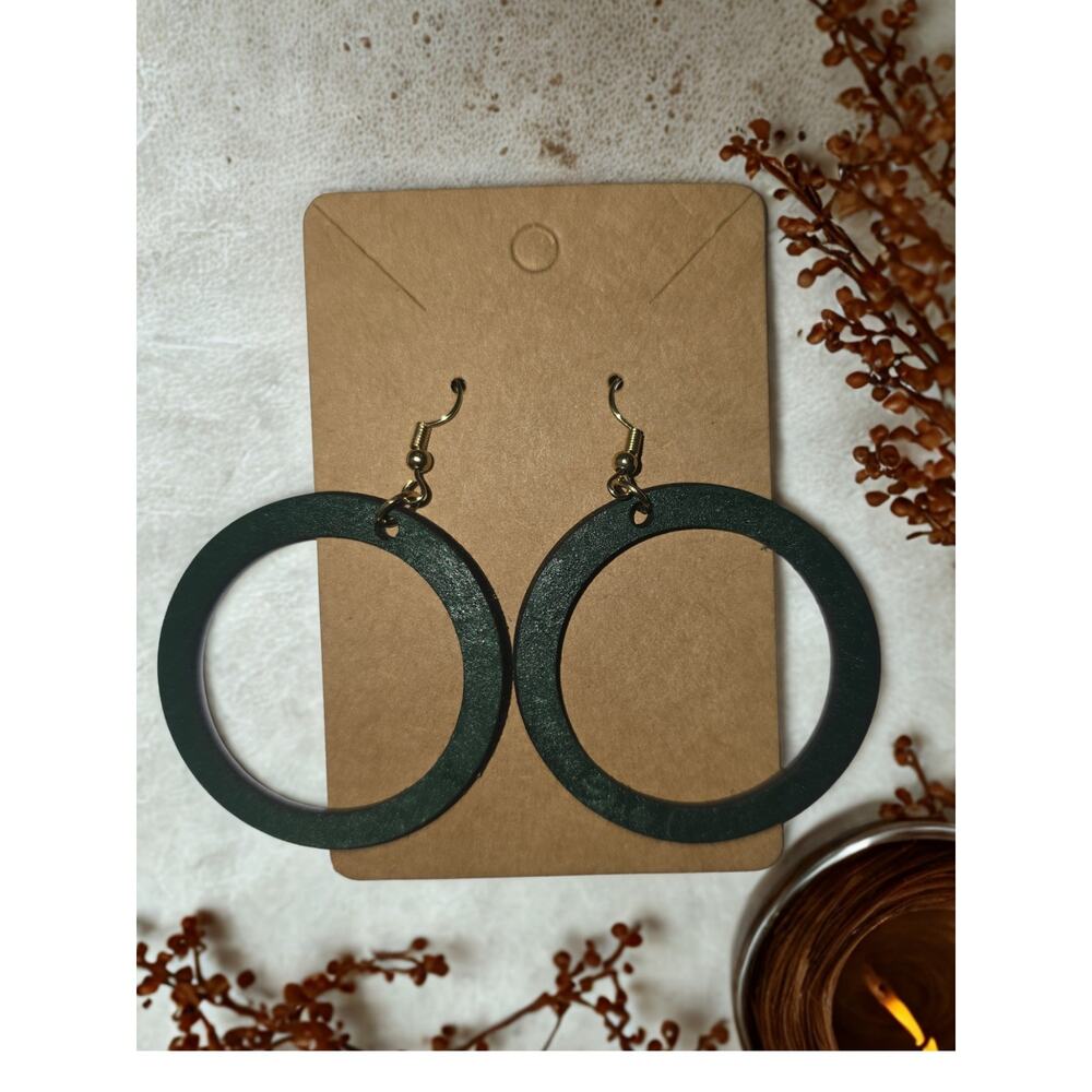 Wooden Laser cut earrings lightweight painted green hook hoop earrings